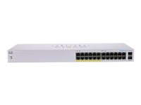 Cisco Business 110 Series 110-24PP - Kytkin - hallitsematon - 12 x 10/100/1000 (PoE) + 12 x 10/100/1000 + 2 x combo Gigabit SFP - telineeseen asennettava, työpöytä, seinään asennettava - PoE (100 W) CBS110-24PP-EU