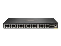 HPE Aruba 6300F - Kytkin - L3 - Hallinnoitu - 48 x 10/100/1000 + 4 x 1 gigabitin / 10 gigabitin / 25 gigabitin / 50 gigabitin SFP56 (maa-satelliittiyhteys / pinottava) - edestä ja sivulta taakse - telineeseen asennettava JL667A#ABB